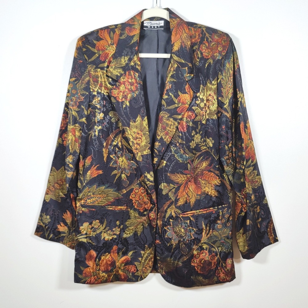 Vintage Marnie West Floral Jacquard Blazer Jacket Medium Dark Academia Artwear